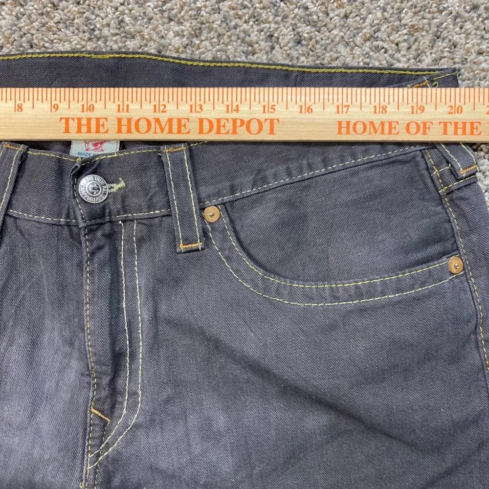 True Religion Ricky Men's 40x27 Straight Leg Jeans Black‎ Yellow Stitch USA Made